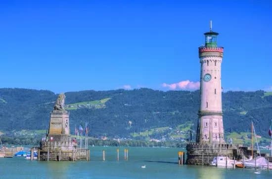 Lighthouse and Bavarian Lion Sculpture