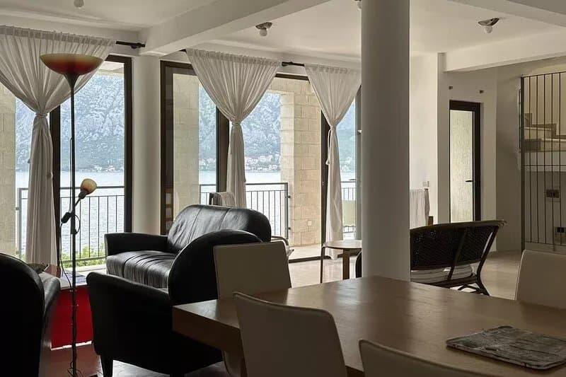 Lovely modern stone villa with pool on the sea front in Prcanj, ME