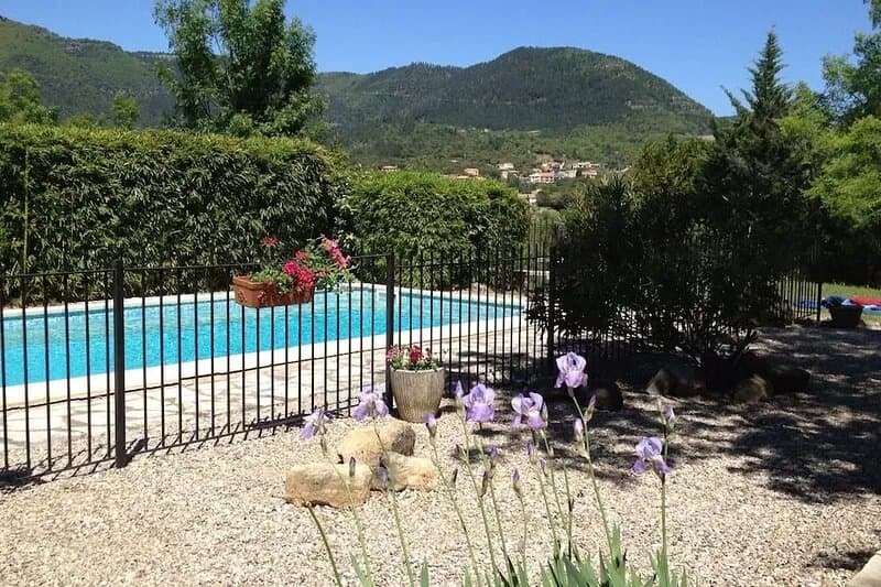 Secluded villa, large garden and pool with panoramic mountain views.