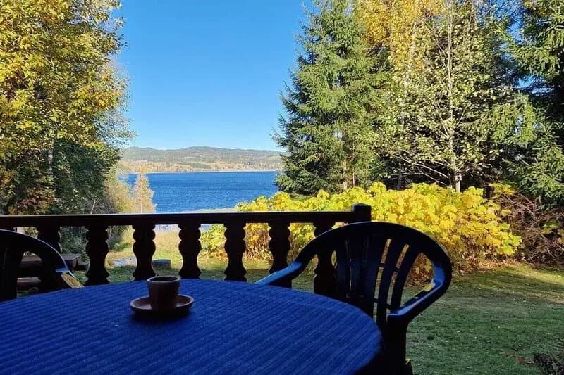 Blue house by the lake