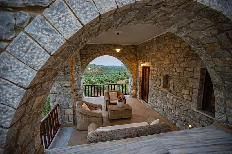 Stone villa with seasonal swimming pool.