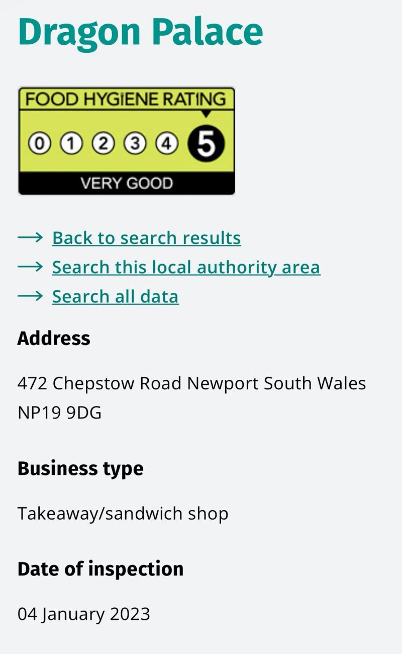 Dragon Palace Newport Gwent Chinese Takeaway