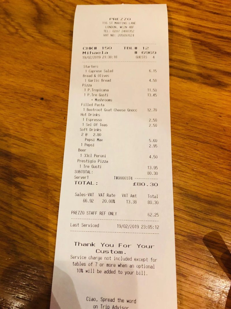 Prezzo Italian Restaurant London St Martins Lane