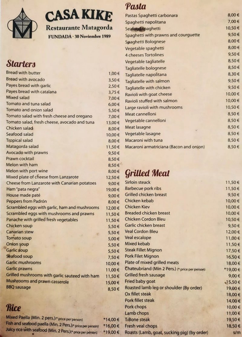 Matagorda Casa Kike Restaurante