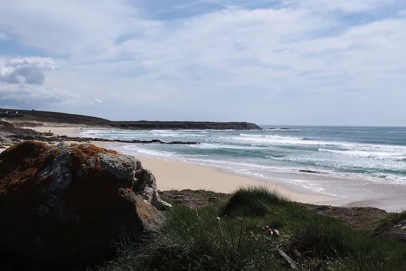 Breton house by the ocean in the dunes of Trez Goarem
