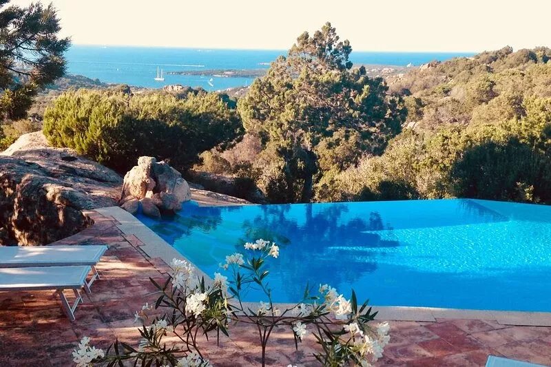 Magical view from villa and pool over Costa Smeralda sea and islands