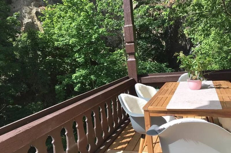 Family apartment with a large balcony overlooking the garden