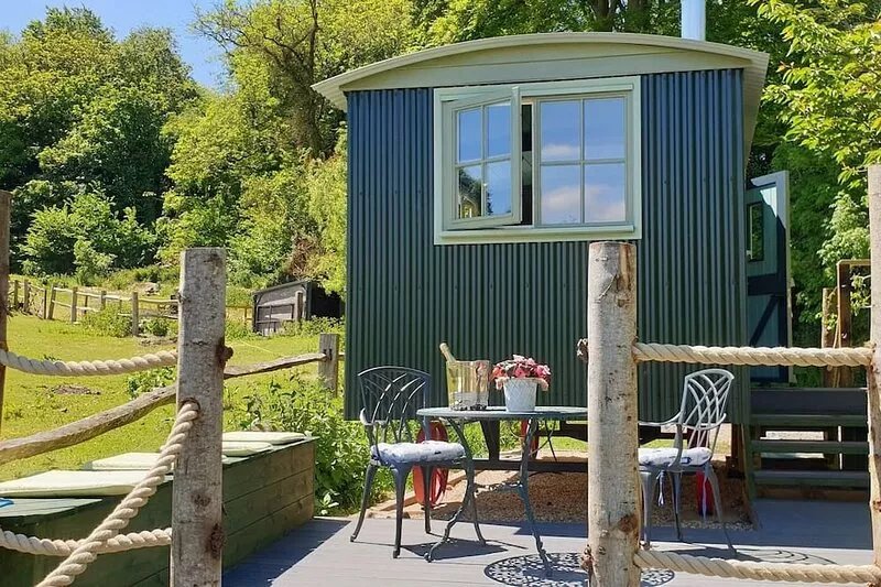 REALLY luxurious new shepherd's hut, overlooking our alpacas!