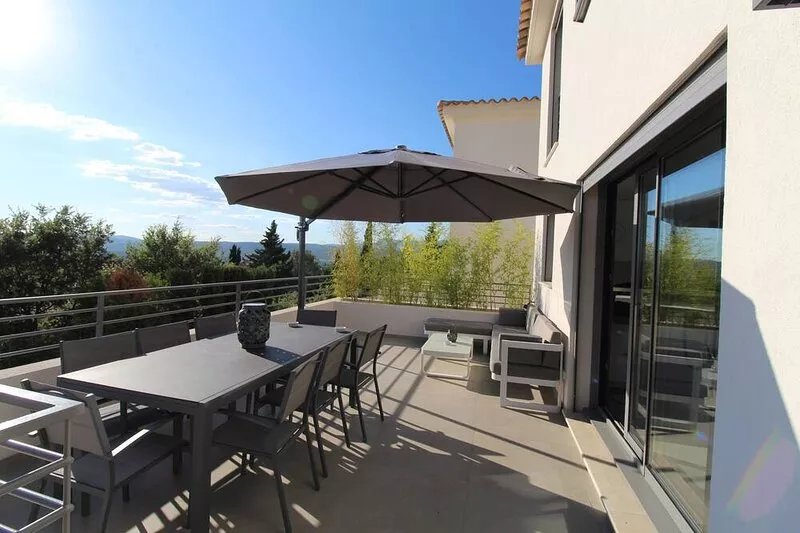 New holiday villa with pool with superb sea and village views