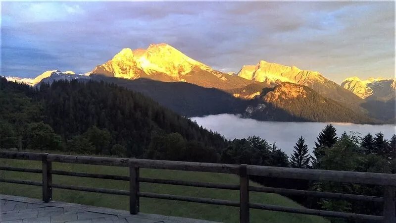 Mountain panorama with a view of the valley, totally alpine pasture landscape