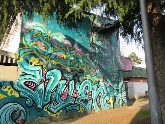 Fresque Portrait bleu-vert