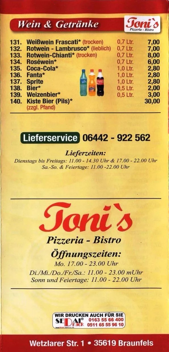 Pizza Toni-Lieferservice in Braunfels