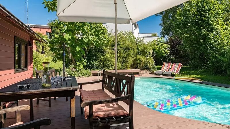 garden apartment,  countryside, conservatory, terrace with pool u. Garden Sauna