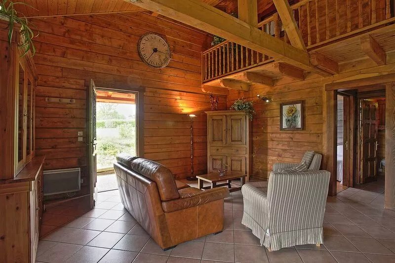 Modern wooden chalet with heated pool jacuzzi spa and sauna