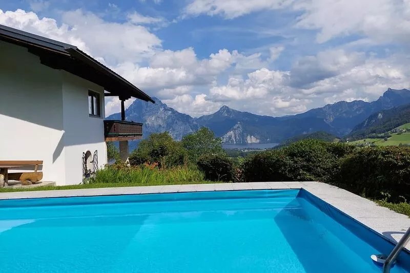 Landhaus Traunsee-Blick: magnificent mountain and lake panorama, private pool