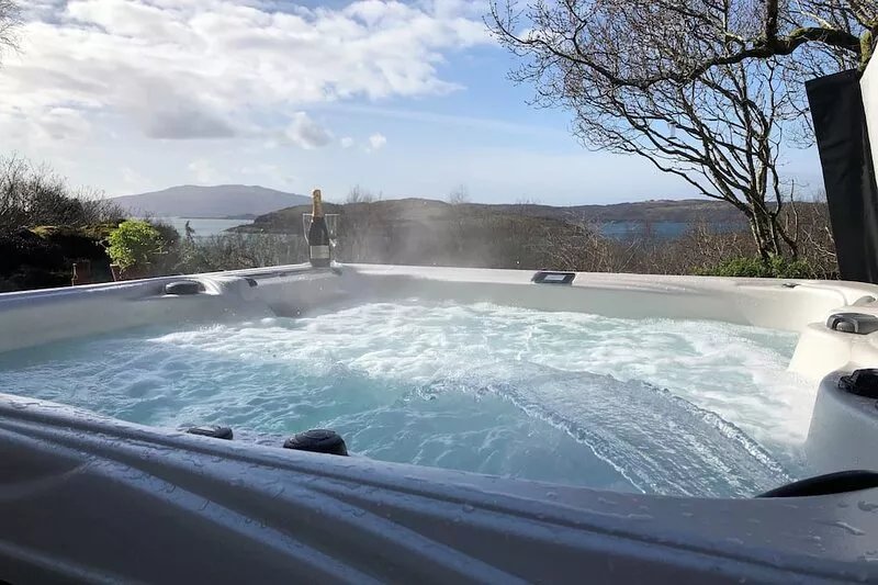 A stunning contemporary villa with spectacular sea views, hot tub and BBQ Hut