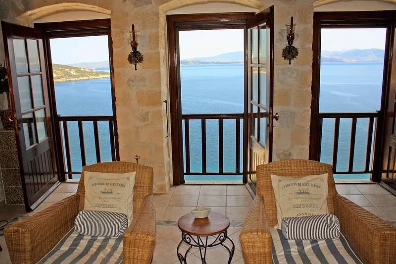 Luxury Stone Villa, panoramic sea view, in sandy beach, near Athens