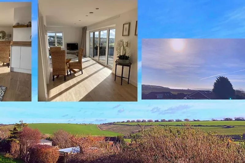 Spacious Cabin Sea/Downs views Sole use Hot Tub 10min walk to Beach/Train St