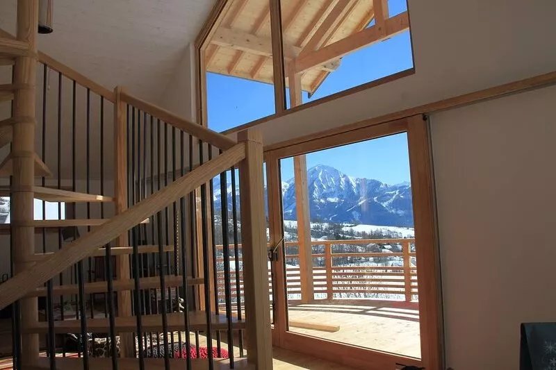 New bioclimatic chalet with south facing view in family resort