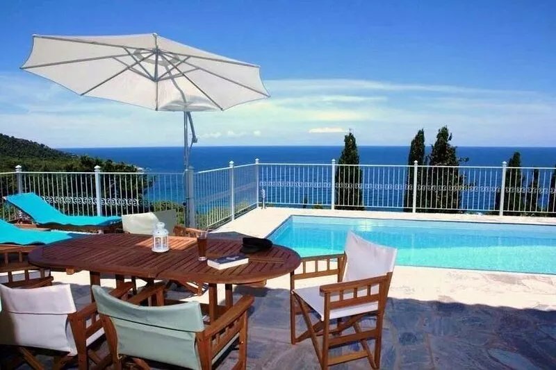 -10% Pool Villa Perivoliou walking distance to 4 beaches, near Mamma Mia Church