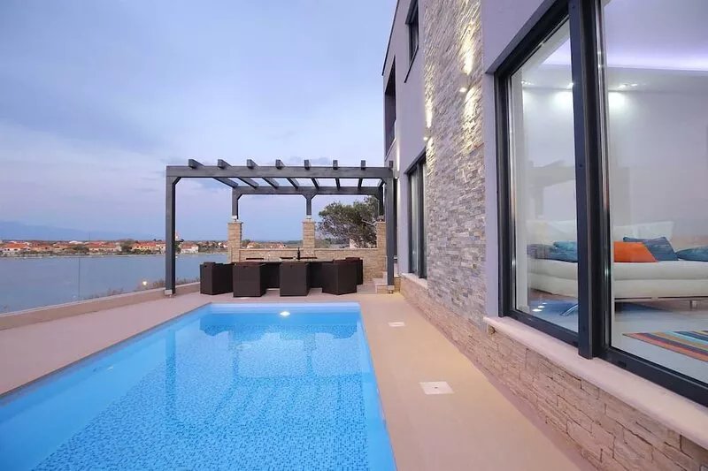Brand new amazing sea front villa with pool for up to 10 people