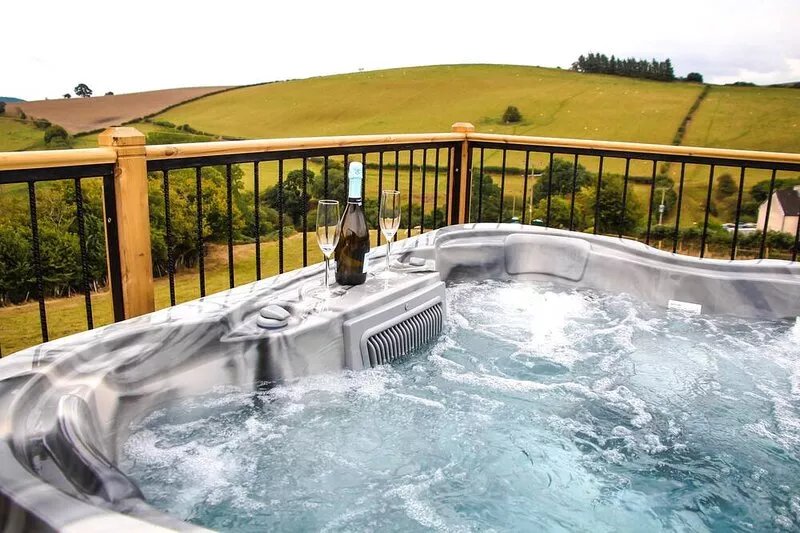 Cwm Heulog -  Cabin with Hot Tub Sleeping 4, Pet Friendly