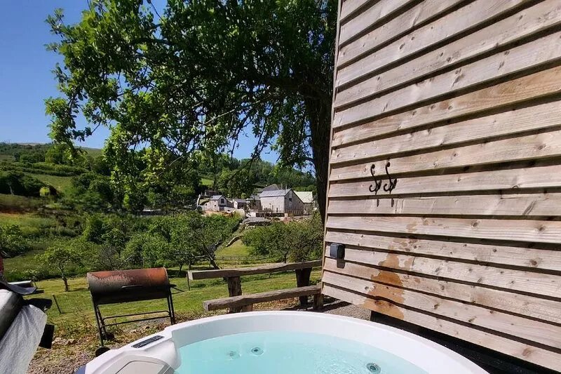 Plum Hut, romantic shepherd hut retreat with log burner, hot tub, pet friendly!