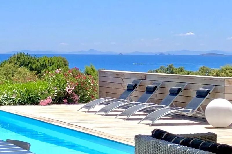 Heated swimming pool, Panoramic view of the sea and Sardinia