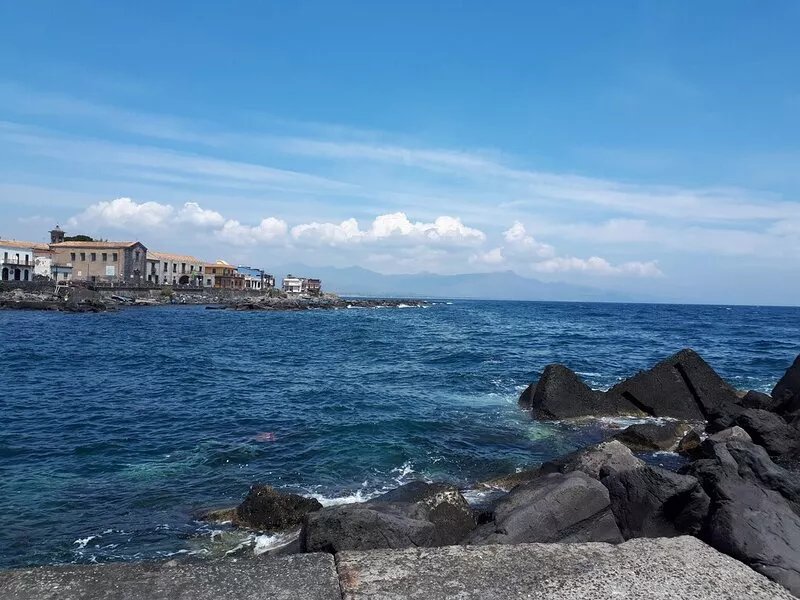 Sea front under the Etna volcano a few km from Taormina and Catania
