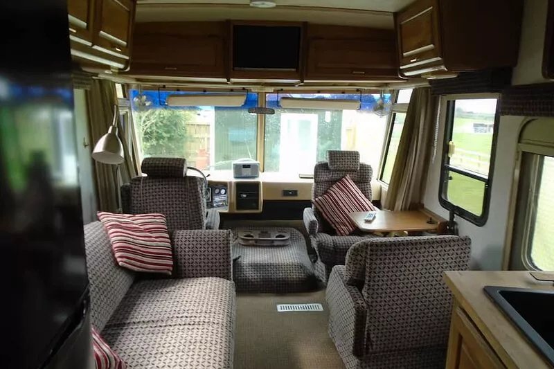 classic 80,s american winnebago camper with hot tub