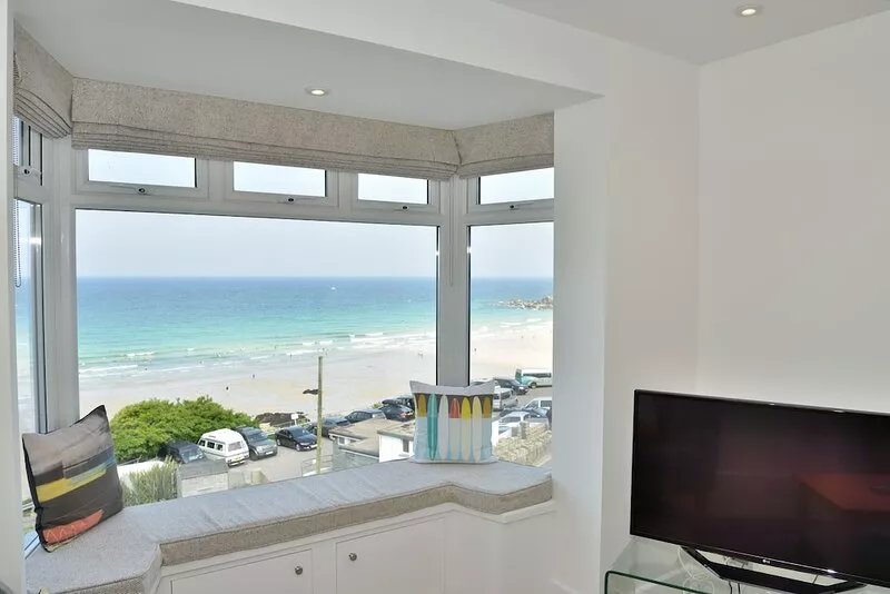 Stunning Upper Deck apartment sleeping 6 on Porthmeor Beach, St Ives, Cornwall