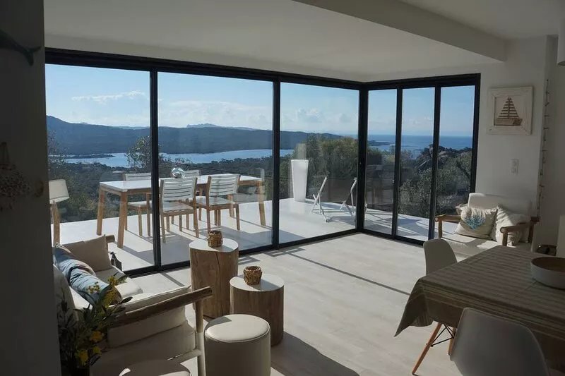 Stone house with panoramic views over the bay of Figari, outdoor spa