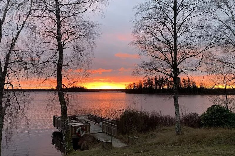 Holiday house with panoramic view incl. Boat and sauna directly on Lake Hyllen