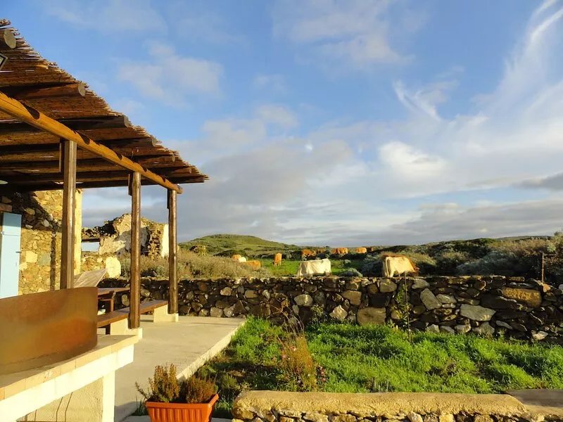 Isolated traditional sheepfold with pool overlooking the countryside. Sea at 500