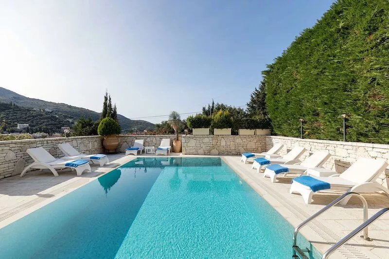 Villa Christos with large private pool, prime location in Kassiopi, 4 bedrooms