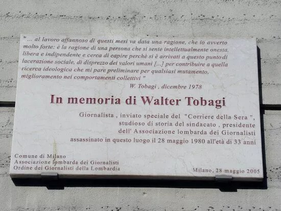 Lapide in memoria di Walter Tobagi