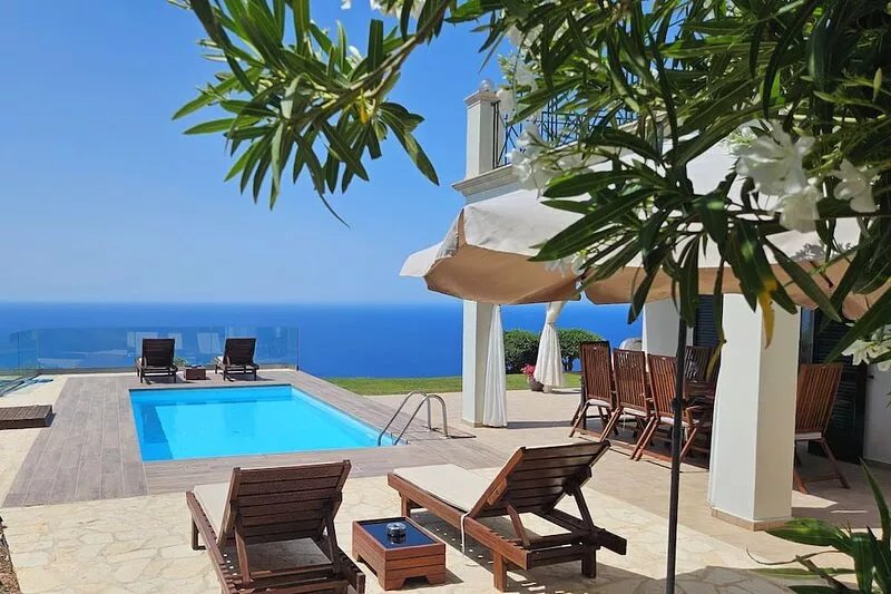 Private hillside villa with heated pool and magnificent views over Ionian Sea