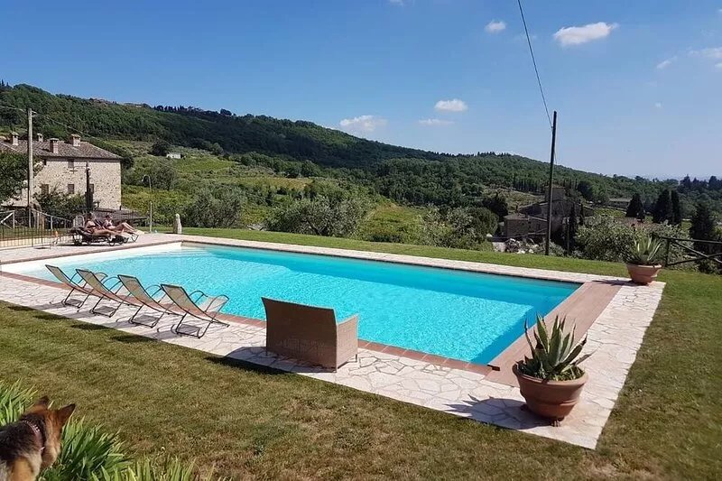 Ancient farm situated in the heart of the Chianti Classico Senese, Pool and View