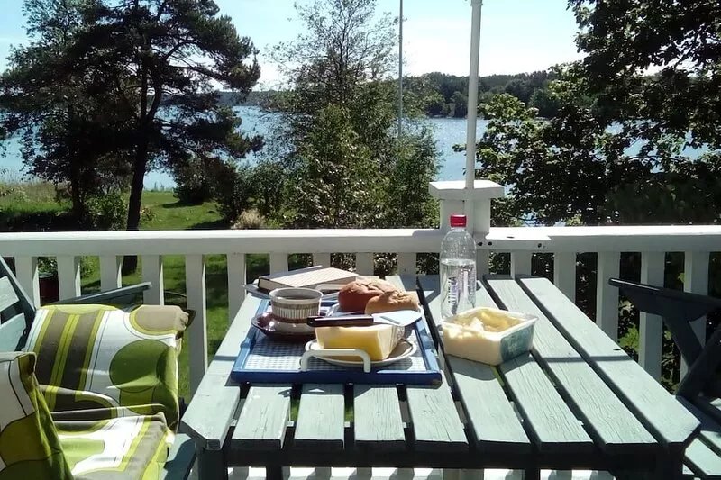 At a water property with an own boat bridge/landing stage for the boat