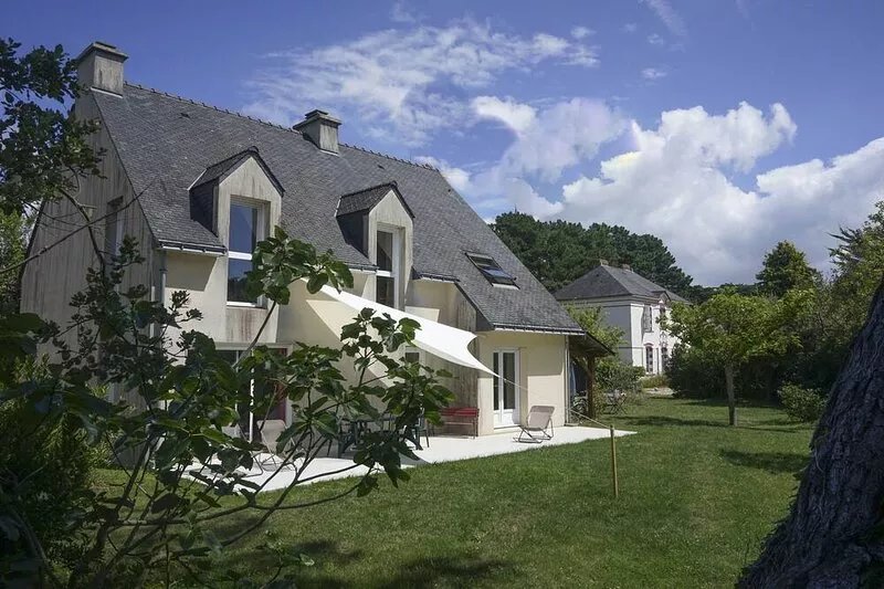 DRC quiet garden and the sea, Rhuys peninsula. Near Gulf of Morbihan