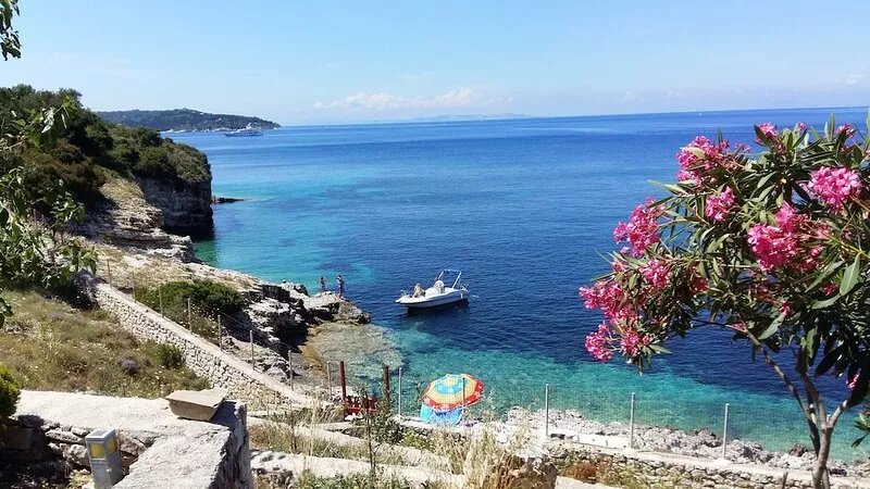 Paxos Sunrise Villa  ,birds eye view, access to a small secluded beach