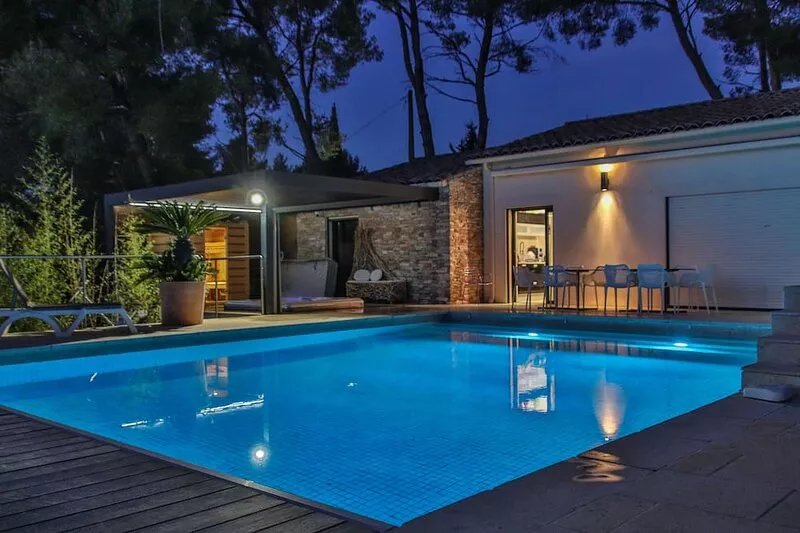 Contemporary villa and relaxation areas