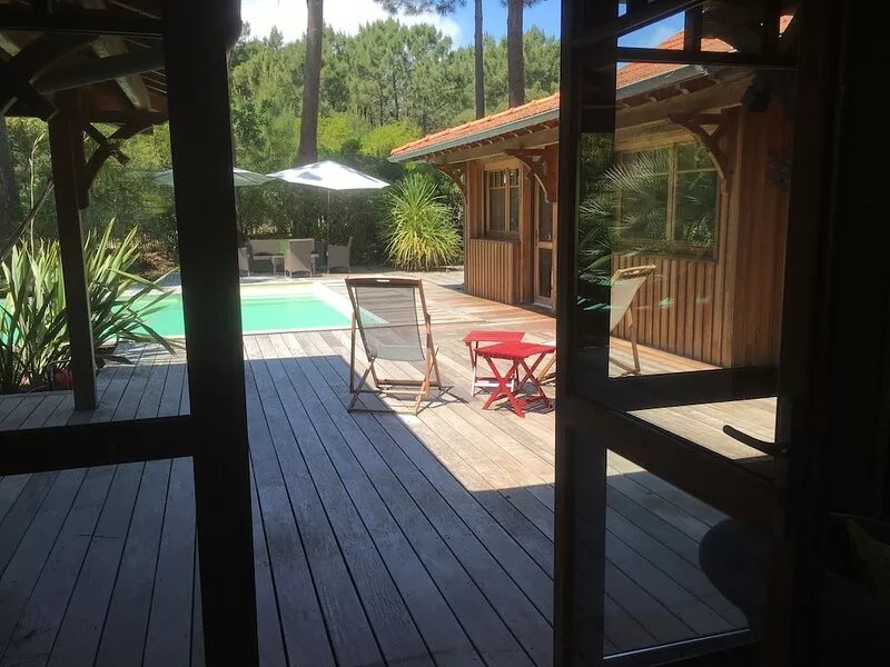 Beautiful wooden contemporary house with swimming pool