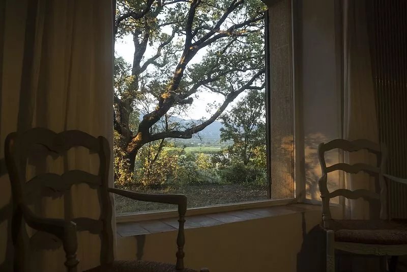L'Atelier, with its century-old oak trees and panoramic view of the Luberon