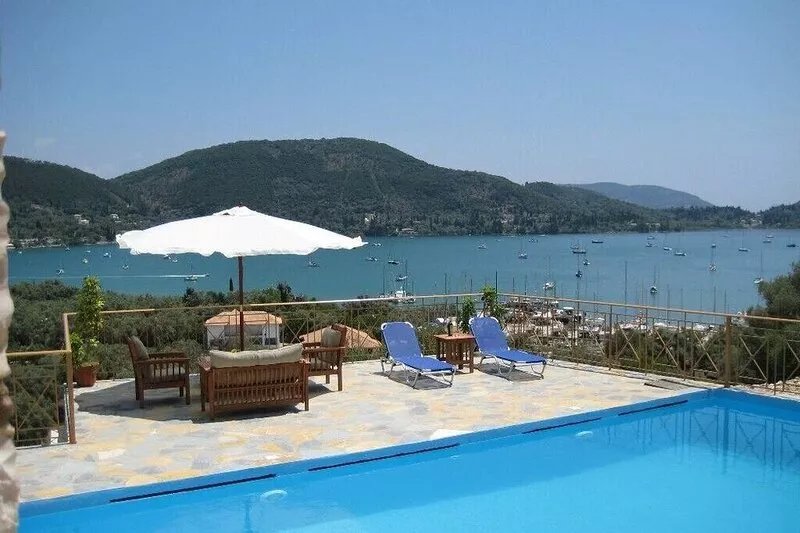 Stone villa with private swimming pool, BBQ, panoramic sea views, near Nidri