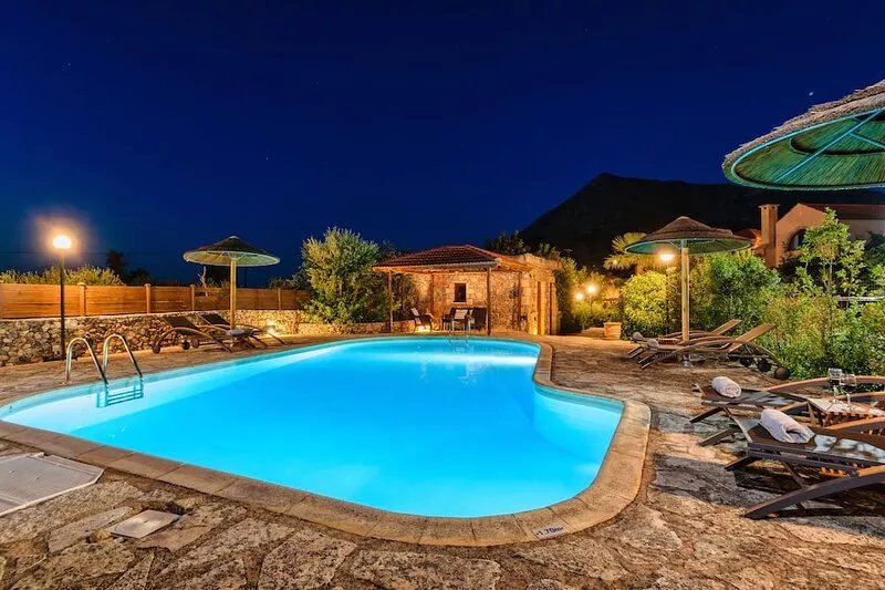Luxury stone villa with outdoor jacuzzi, private pool and antique furniture