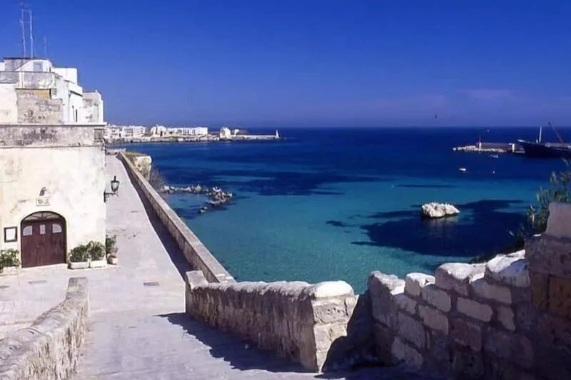 Terrace on the sea: Otranto, Seafront Villa-private beach access and rocks.