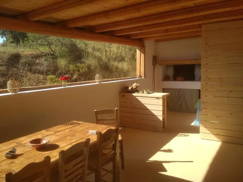 a house between the sky and the sea of the island of Leros