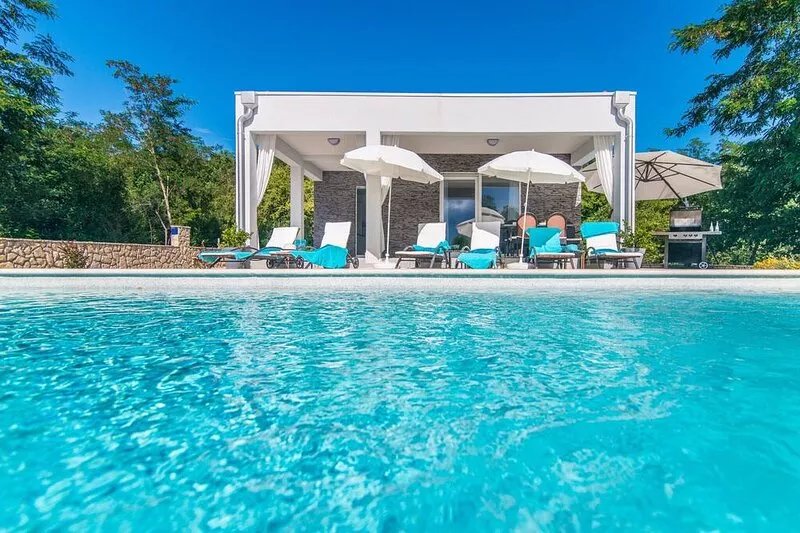 Modern villa with swimming pool and fenced garden