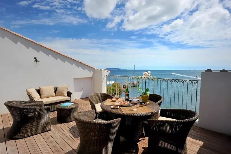 Breathtaking sea views from large private rooftop terrace at Port Rive Gauche